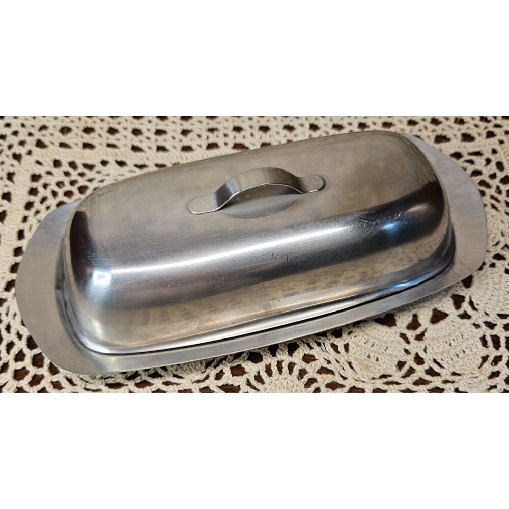 Vintage Stainless Steel Gense Sweden Butter Keeper w/ Clear Glass Insert (read)